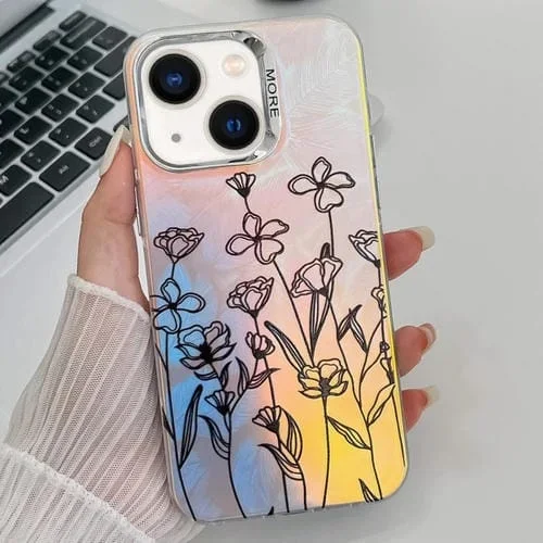 Caja de teléfono TPU para iPhone 13 con textura de flor láser galvanizada (Flores Dibujadas Ah3)
