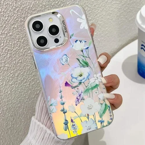 Caja de Teléfono TPU para iPhone 13 Pro Max Galvanoplastia Láser Flor Textura (Flor Azul Ah8)