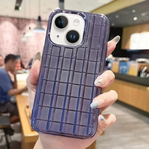 Caja de teléfono TPU para iPhone 14 Plus con azulejos esmaltados galvanizados (Púrpura)