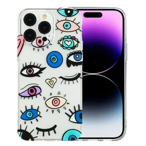 Caja de teléfono TPU para iPhone 14 Pro Max con patrón de pintura colorida (Monstruo de Ojos)