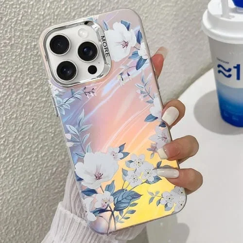 Caja de teléfono TPU para iPhone 16 Pro Max Galvanoplastia Láser Flor (Blanca Ah10)