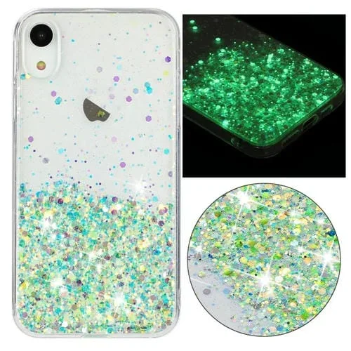 Caja de Teléfono TPU para iPhone Xr con Polvo de Brillo Noctilucente y Marco Transparente (Verde)