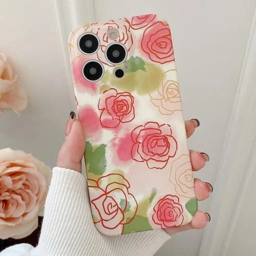 Caja del Teléfono para iPhone 12 Patrón de Flores Etiqueta de Agua PC (Rosa)