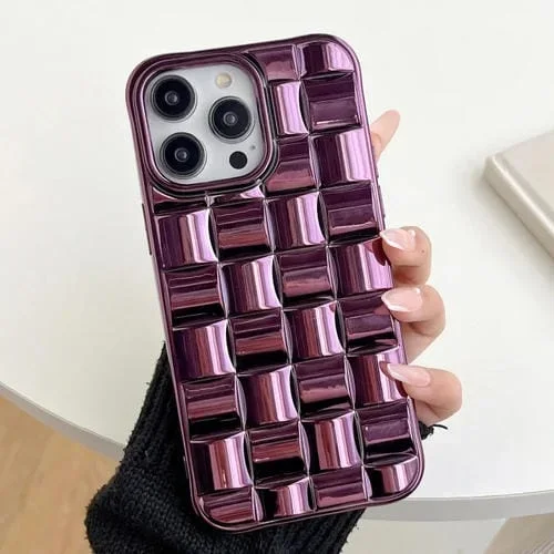 Caja del Teléfono para iPhone 12 Pro Max 3D Cube Weave Textura Galvanoplastia (Púrpura)