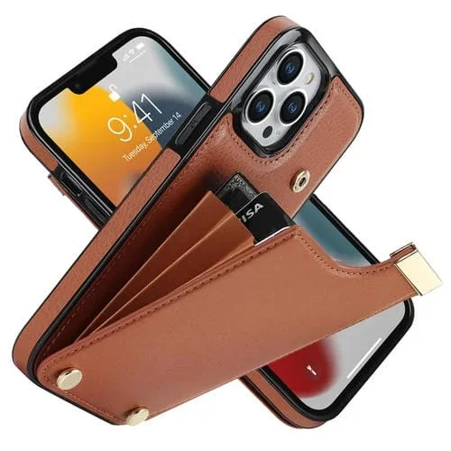 Caja del Teléfono para iPhone 12 Pro Max Hebilla de Metal Ranuras para Tarjetas (Marrón)