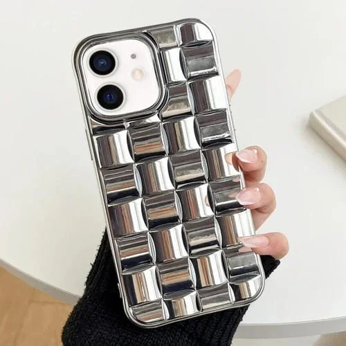 Caja del teléfono para iPhone 12 y 12 Pro 3D Cube Weave textura galvanoplastia (Plata)