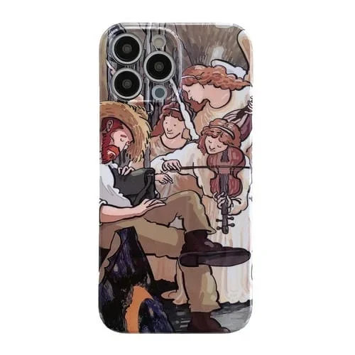 Caja del Teléfono PC iPhone 13 Pro Max Patrón Pintura al Óleo Brillante (Retrato al Óleo)
