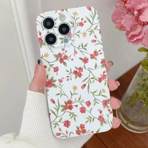 Caja del Teléfono PC para iPhone 11 Pro Max Etiqueta de Agua Patrón de Flores (Blanco Flor Roja)