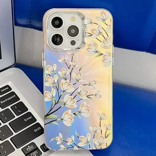 Caja del Teléfono TPU para iPhone 13 Pro Galvanoplastia Láser Flor Textura (Pear Blossom Ah17)