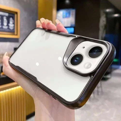 Caja híbrida para teléfono iPhone 15 Plus con marco de TPU galvanizado (Negro)
