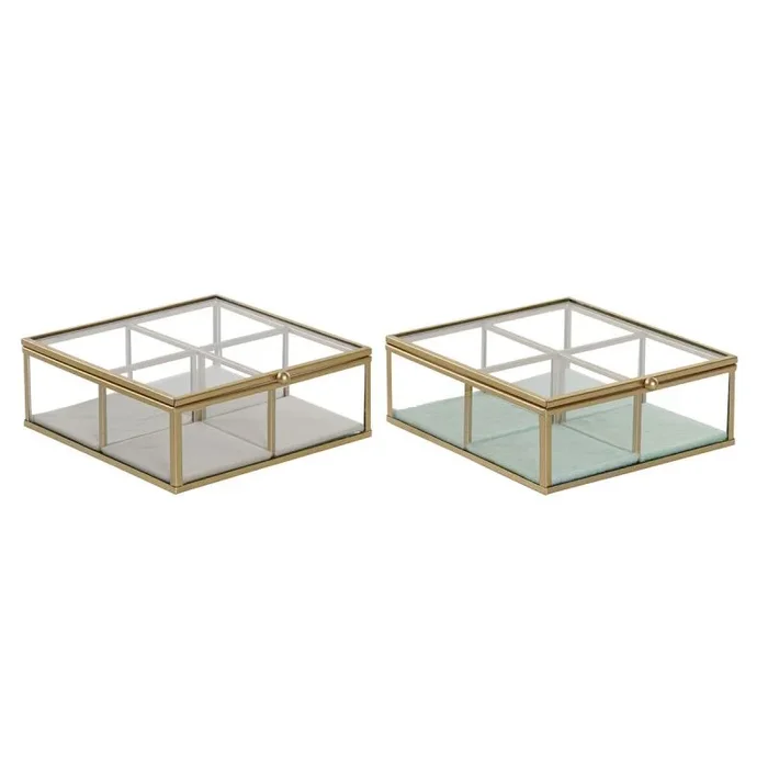 Caja-joyero dkd home decor verde gris claro metal cristal 15 x 15 x 5,5 cm (2 unidades)