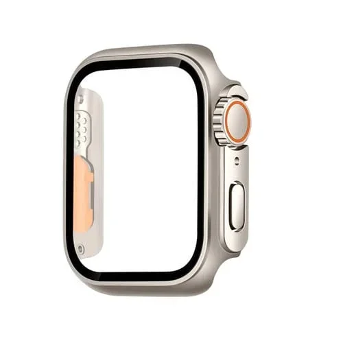 Caja para Apple Watch Series 6/5/4/SE 44mm con PC Híbrida y Película Templada (Titanio Dorado y Naranja)
