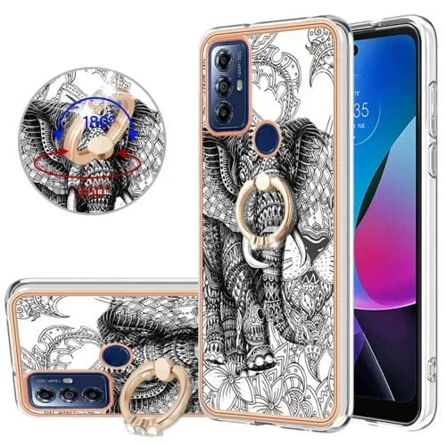Caja para Motorola Moto G Play 2023 IMD Doble Cara Galvanizada con Soporte para Anillo (Totem Elephant)