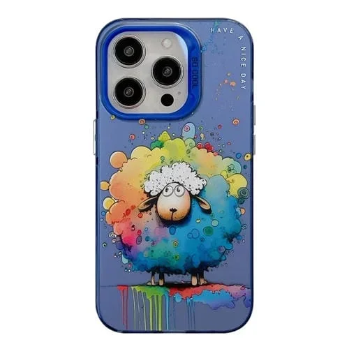 Caja para teléfono iPhone 15 Pro PC + TPU con patrón de animales pintura al óleo (Oveja)