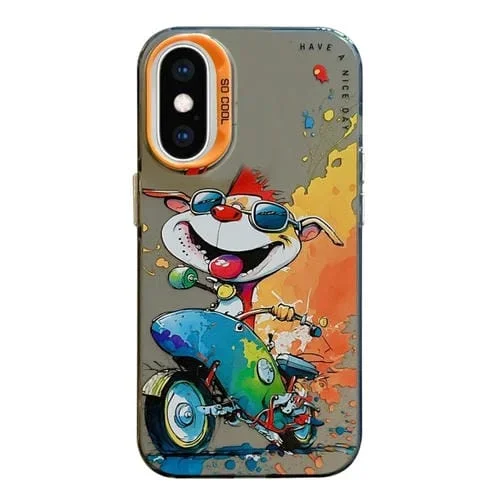 Caja para teléfono iPhone Xs Max Serie Pintura al Óleo con Patrón de Animales PC + TPU (Perro de Motocicleta)