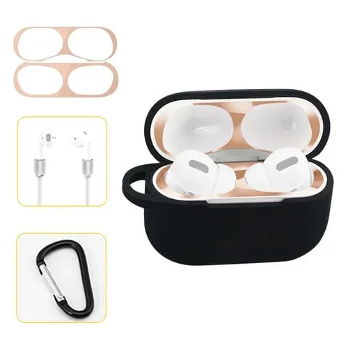 Caja Protectora Silicona Para Airpods Pro Almacenamiento Gancho Cuerda (Negro)