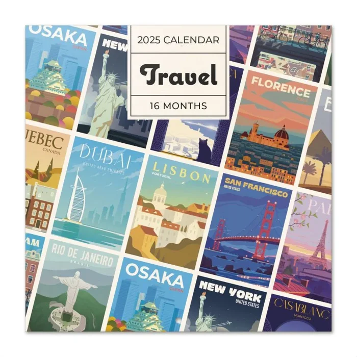 Calendario 2025 pared Viajes – Calendario pared, Planificador mensual: Con espacio para anotar e Ilustraciones (30×30 cm)