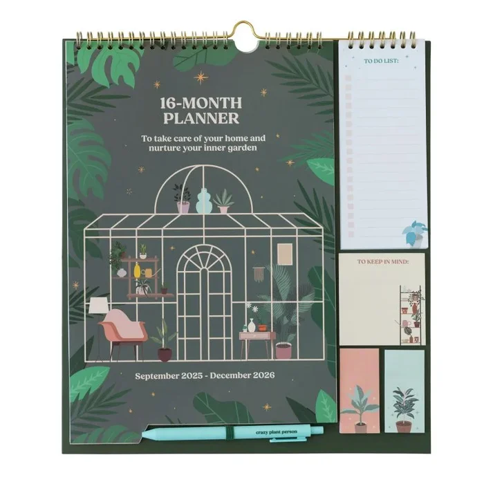 Calendario pared 2025 2026 Plants – Organizador semanal Familiar : Planificador mensual 2025 2026 | Incluye Pegatinas, Notas Adhesivas y Cuelga Fácil 16 MESES