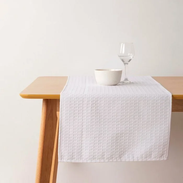 Camino de mesa belum waffle blanco 45 x 140 cm