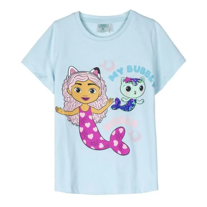 Camiseta Infantil de Gabby´s Dollhouse – Color Azul – Talla de 2 Años – Camiseta de Manga Corta – Elaborada con 100% de Algodón de 145 gsm – Producto Original Diseñado en España