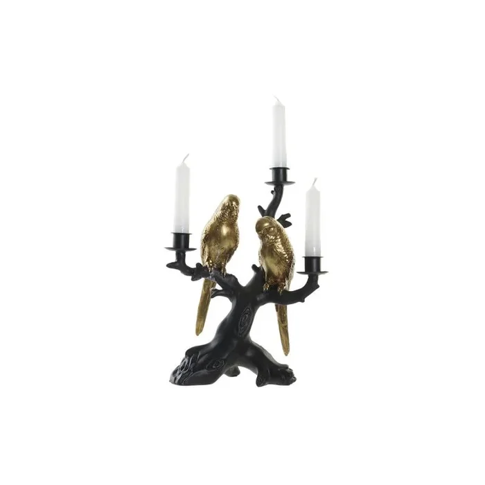 Candelabro dkd home decor negro dorado resina loro tropical 22,5 x 13 x 29,5 cm