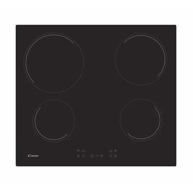 Candy CH63CT, Placa Vitrocerámica, 3 Zonas, 60CM, 10 Niveles de Potencia, 5,5KW, Mandos Centrales, Temporizador, Bloqueo de Seguridad, Indicador de Calor, Alerta Sobrecalentamiento y Derrames, Negro