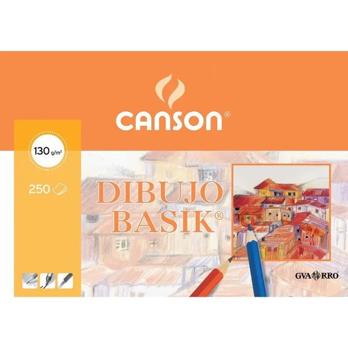 Canson Dibujo Basik, Papel de dibujo blanco, Grano fino, 130gsm, Hoja, 32,5x46cm, Blanco natural, 250 hojas – Recuadrado