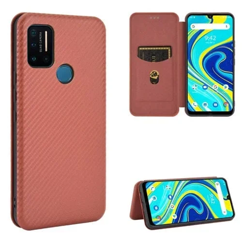Carcasa para Umidigi A7 Pro Cuero Fibra de Carbono Magnética Tapa Horizontal TPU + PC + PU (Marrón)