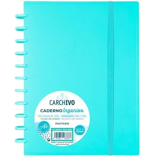 Carchivo cuaderno ingeniox espiral a4 100h 100gr pautado 7mm tapas pp semi-rígido cierre c/goma menta