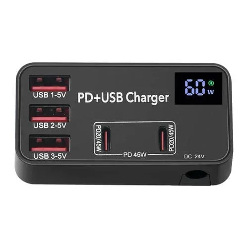 Cargador 988B 5 en 1 DC 24V Dual USB-C/Type-C 3 Puertos USB Pantalla Digital Multifuncional