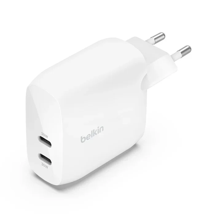 Cargador de pared belkin wcb010vfwh boost charge doble usb-c 30w+30ew blanco