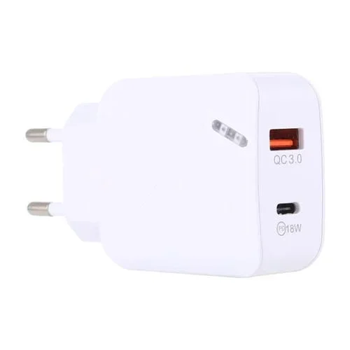 Cargador de viaje Lz-819A + C Usb Qc3.0 Pd 18W Usb-C Type-C luz indicadora (Blanco)