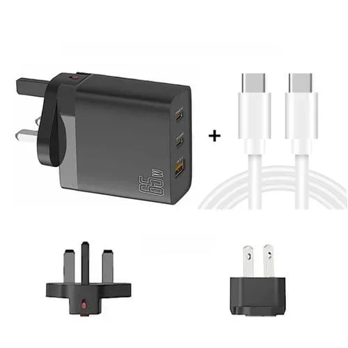 Cargador Gan 65W Pd45W Dual Type-C Qc3.0 Multicompatible + Cable USB-C 2 m (Negro)