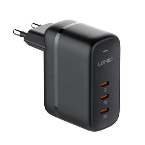 Cargador Ldnio Q367 65W Gan 3x Usb-C con Cable Usb-C a Usb-C (Negro)