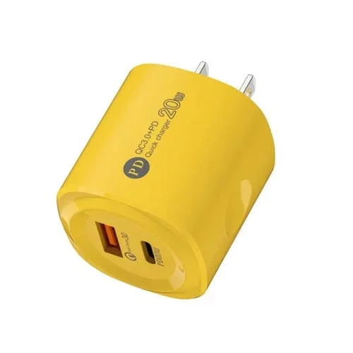 Cargador PD 20W Type-C + USB QC 3.0 con Enchufe EE. UU. (Amarillo)