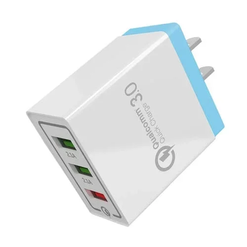 Cargador Rápido De Viaje Ar-Qc-03 2.1A 3 Puertos Usb Enchufe Ee. Uu. (Azul)