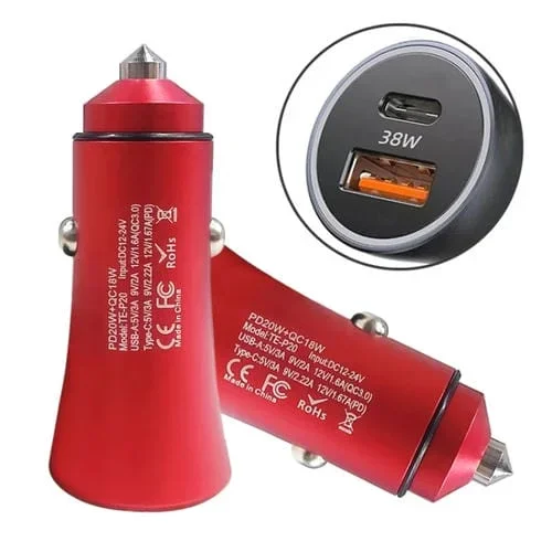 Cargador Rápido Para Automóvil De Interfaz Dual De Aleación De Aluminio Pd 20W (Rojo)