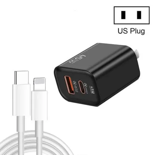 Cargador Súper Rápido Usb 45Pq 45W Pd25W + Qc3.0 20W con Cable Tipo C a 8 Pines (Negro)