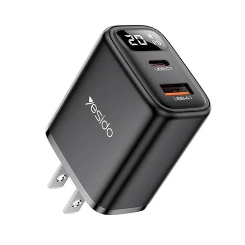 Cargador Yesido YC12U 20W USB-C Type-C con Pantalla Digital (Negro) Enchufe EE. UU.