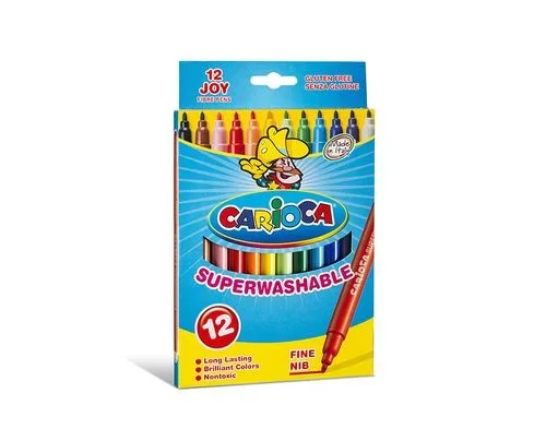 Carioca – Caja de rotuladores con tinta lavable, punta fina sintética, 12 unidades, multicolor