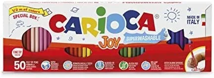 Carioca Rotuladores Joy Punta Fina | Caja de 50 Rotuladores Superlavables y con Gran Cobertura | Ideales para Dibujar y Colorear | Colores Surtidos | Punta Ø 2,8 mm | 50 piezas