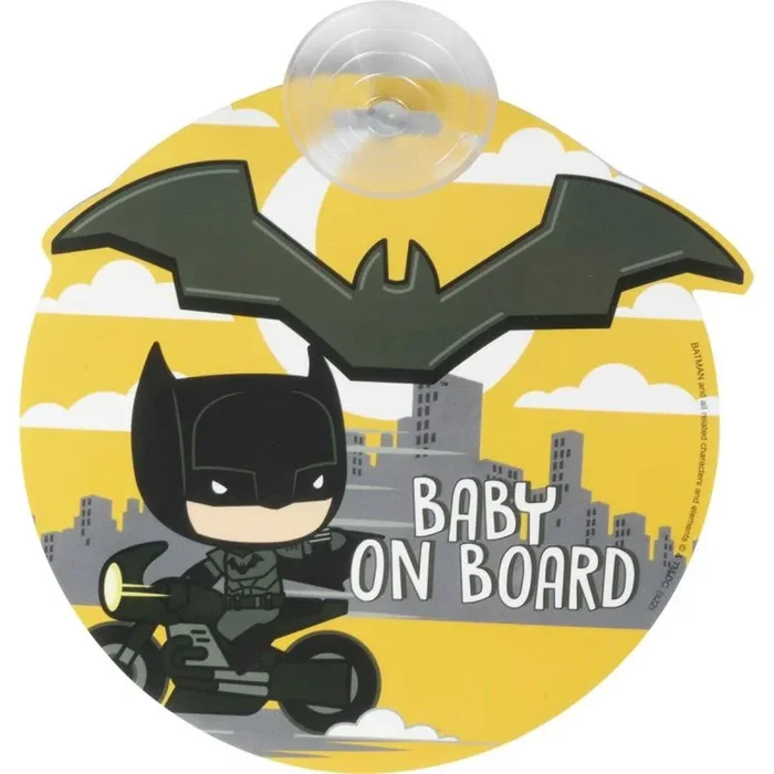 Cartel de seguridad para coche con la inscripción «Baby on board», gráficos de DC Comics del superhéroe Batman con ventosa