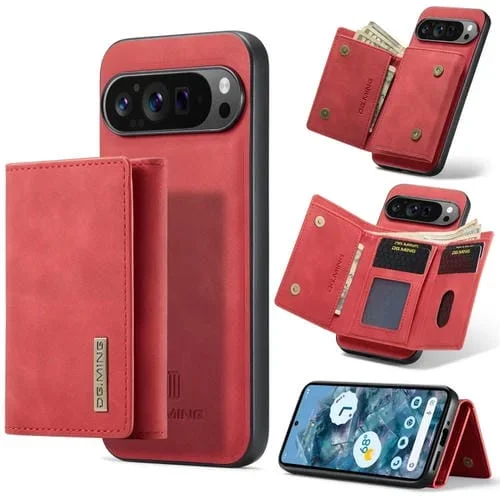 Cartera con Tres Pliegues y Funda Magnética Dg.Ming M1 Series para Google Pixel 9 Pro XL (Rojo)