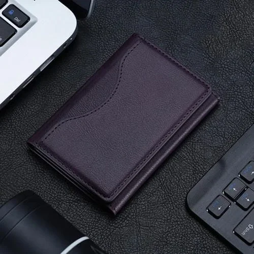 Cartera de Tres Pliegues con Soporte para Teléfono y Tarjetero de Cuero Magsafe (Morado Oscuro)