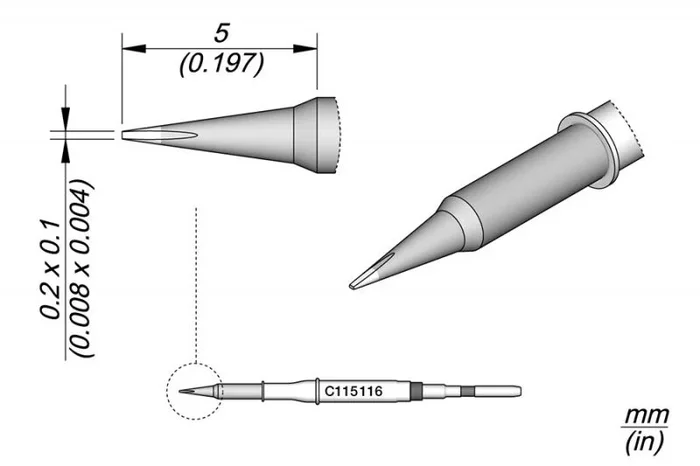 Cartucho Soldador Forma Cincel 0,2×0,1mm C115-116 Jbc C115116