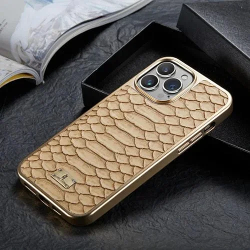 Caso teléfono para iPhone 13 Pro Fierre Shann Python Textura Galvanoplastia Pu (Blanco)