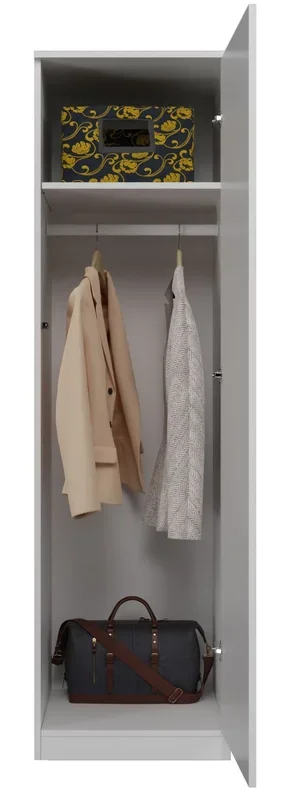 CDF Armario moderno Malwa SD-50 | Color: blanco | Perfecto para dormitorio, pasillo, habitación infantil u oficina | Percha para ropa, abrigos, chaquetas | 4 prácticos estantes en el interior