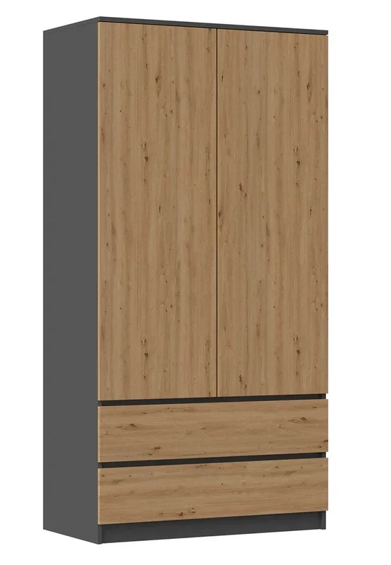 CDF Armario moderno Malwa SS-90 | Color: antracita – roble artesano | ideal para un dormitorio, pasillo, habitación infantil u oficina | perchero | 4 prácticos estantes