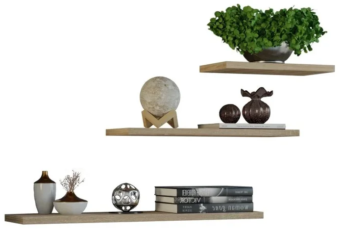 CDF Estantería colgante Tobi 3P | Color: Roble Sonoma | para un salón, oficina y estudio | estantería para libros y juguetes | moderna