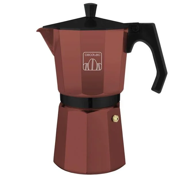 Cecotec Cafetera Italiana Cumbia Mokclassic 300 Garnet, Fabricada en Aluminio, Capacidad de 150 ml para 3 tazas, Apta para cualquier tipo de cocina, Piezas desmontables y aptas para lavavajillas